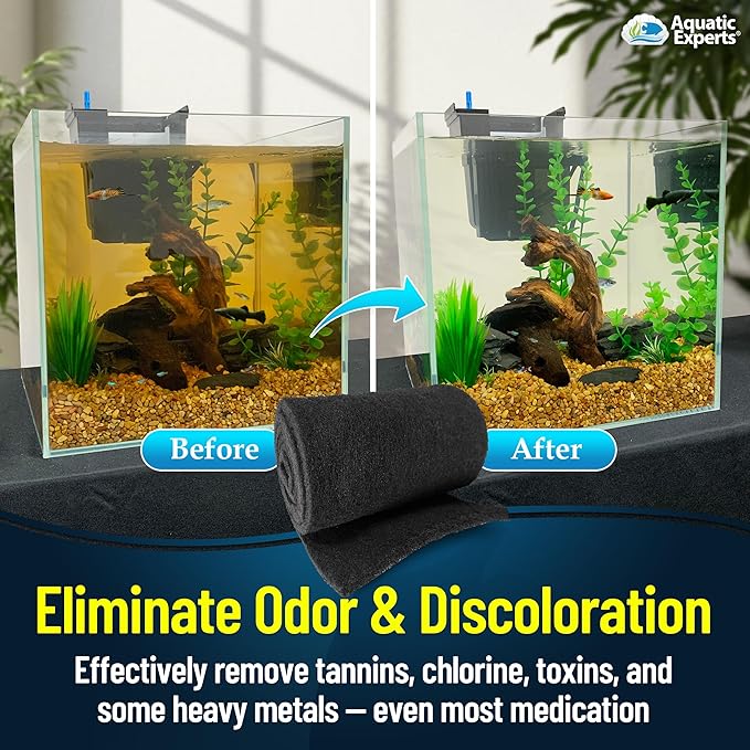 Aquarium Carbon Pad - Cut to Fit Carbon Infused Filter Pad Media for Crystal Clear Fish Tank and Ponds (18 Inch Width, 72 Inch Long)