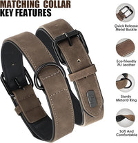 Didog Soft Padded Leather Dog Collar and Leash Set, Adjustable Dog Leash and Collar Set with Metal Buckle, Breathable Dog Collars with 4FT Leather Dog Leash for Small Medium Large Dogs, Brown, L