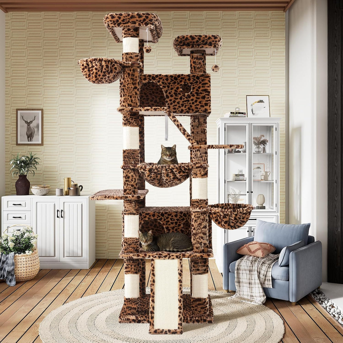 SHA CERLIN 81in Multi-Level Tall Cat Tree Tower for Indoor - Leopard Print - image 3