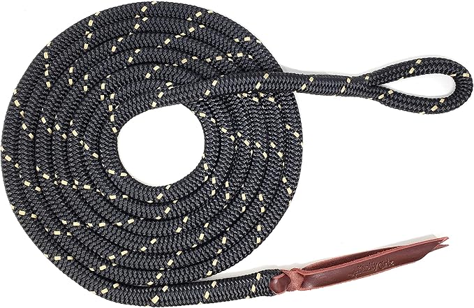 Double Braid Lead Rope with Eye Splice Loop, 12-14FT Lengths (Black with Beige, 12 ft.)