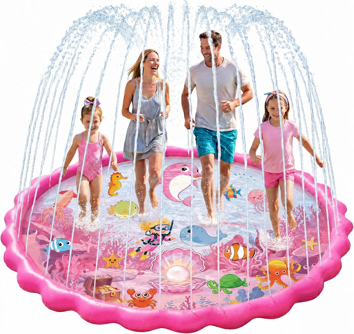 Yeeeasy 69 inch pink ocean splash pad for kids with water sprinkler