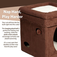 MidWest Homes for Pets Feline Nuvo Curious Cat Cube - Brown Suede / Small (Cat Cube) - image 4