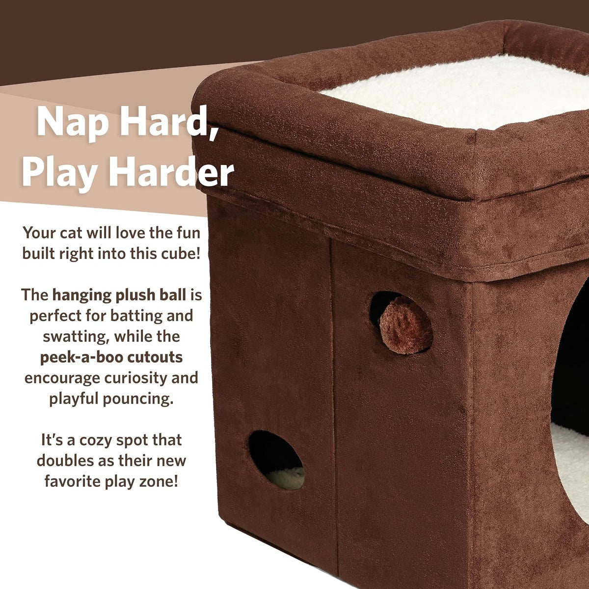 MidWest Homes for Pets Feline Nuvo Curious Cat Cube - Brown Suede / Small (Cat Cube) - image 4