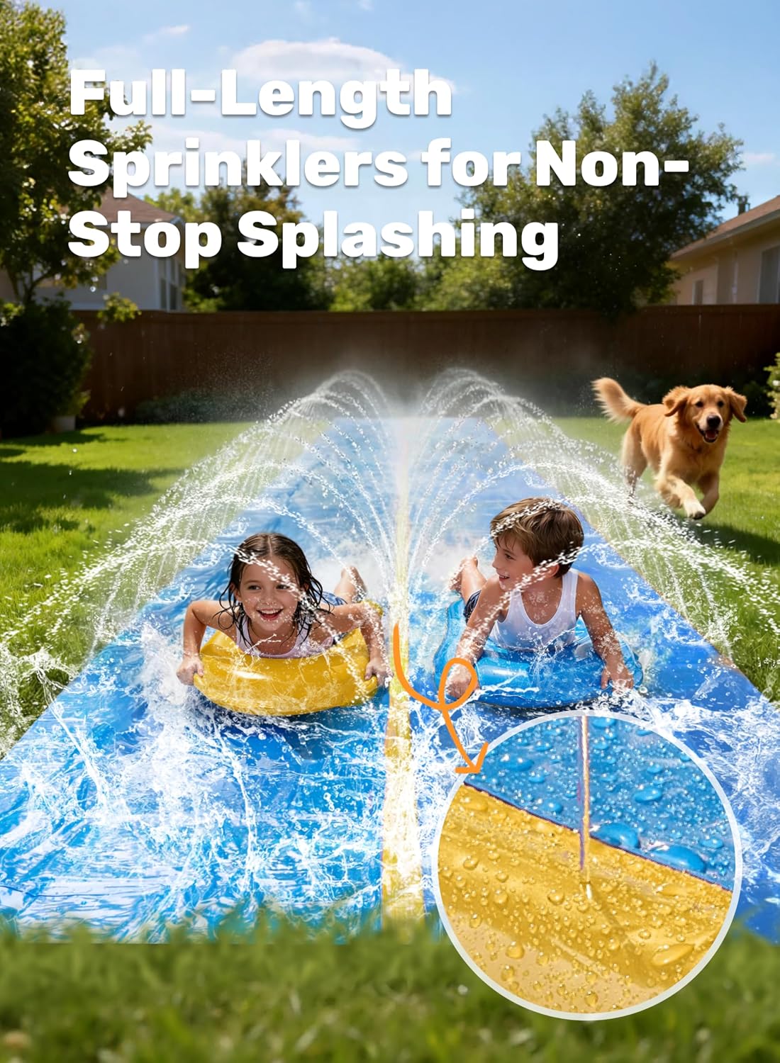 Sloosh Huge Water Slide, 30ft x 6ft Heavy Duty Lawn Water Slip with Built-in Sprinkler Slide and 2 - image 3