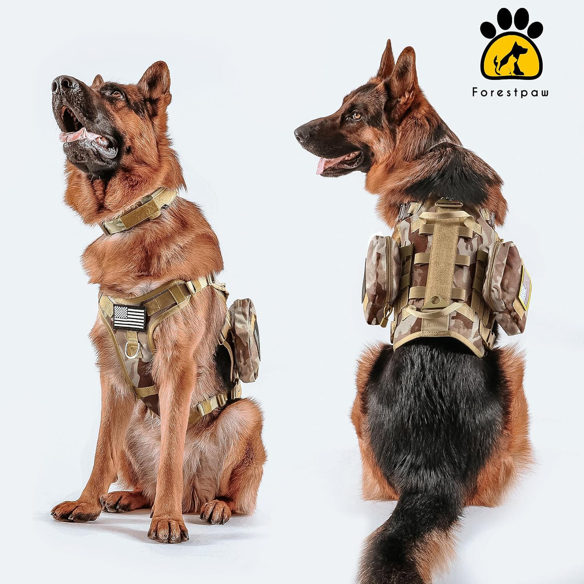 Forestpaw Tactical Dog Harness for Medium Dogs, Service Dog Vest - L:Chest 27-40",Fit 70-140lbs / Camouflage Brown - image 4