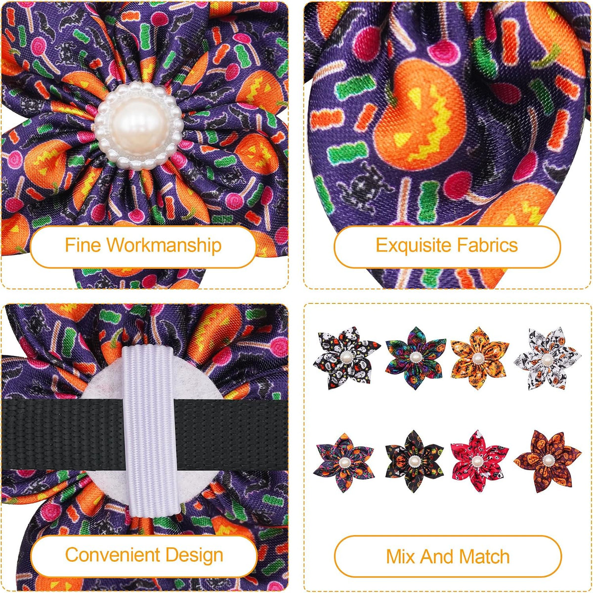 PET SHOW 4 Pack Small Dog Bows Sliding on Collar Attachment – Essentials for Dogs - Halloween 3.15" - image 4
