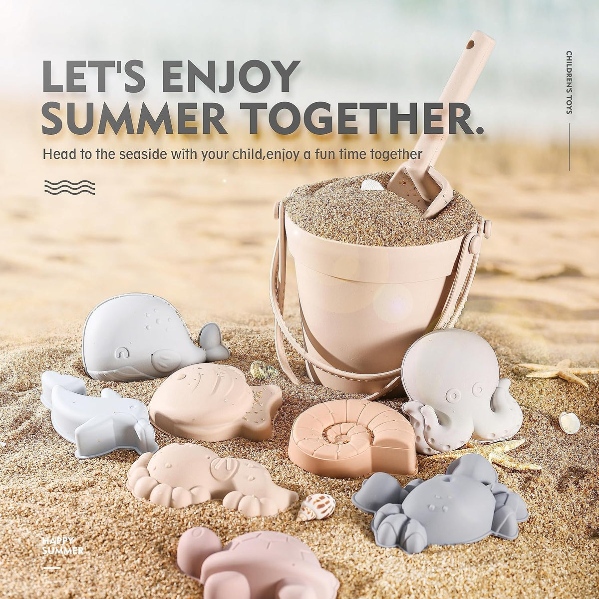 MarcZero 11Pcs Silicone Beach Toys, Bucket & Sand Toys - Begie - image 4