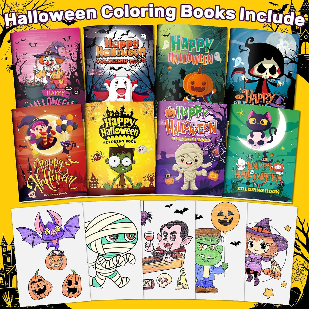 Elfew 24 pack mini Halloween coloring books for kids with pumpkin and ghost covers - view 15