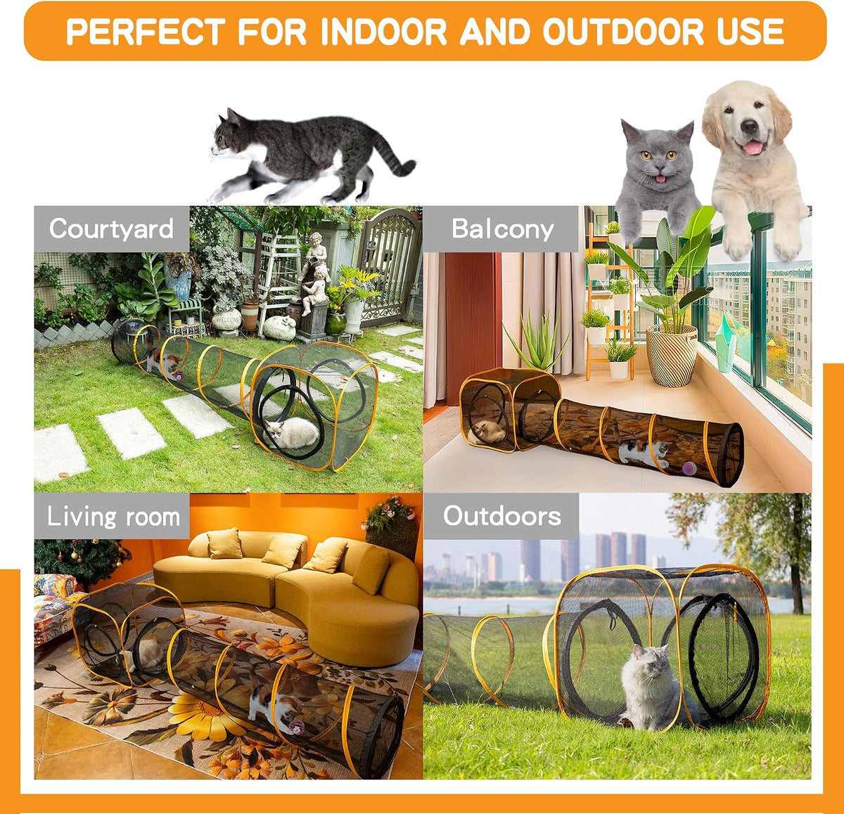 Cat Play Tunnel + Cube for Indoor and Outdoor, Cat Playpen - 2pcs Run Tunnel with Cube - image 4