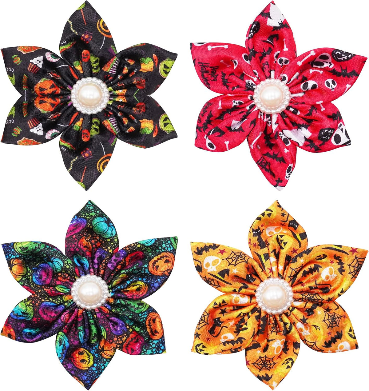 PET SHOW 4 Pack Small Dog Bows Sliding on Collar Attachment – Essentials for Dogs - Halloween 3.15"