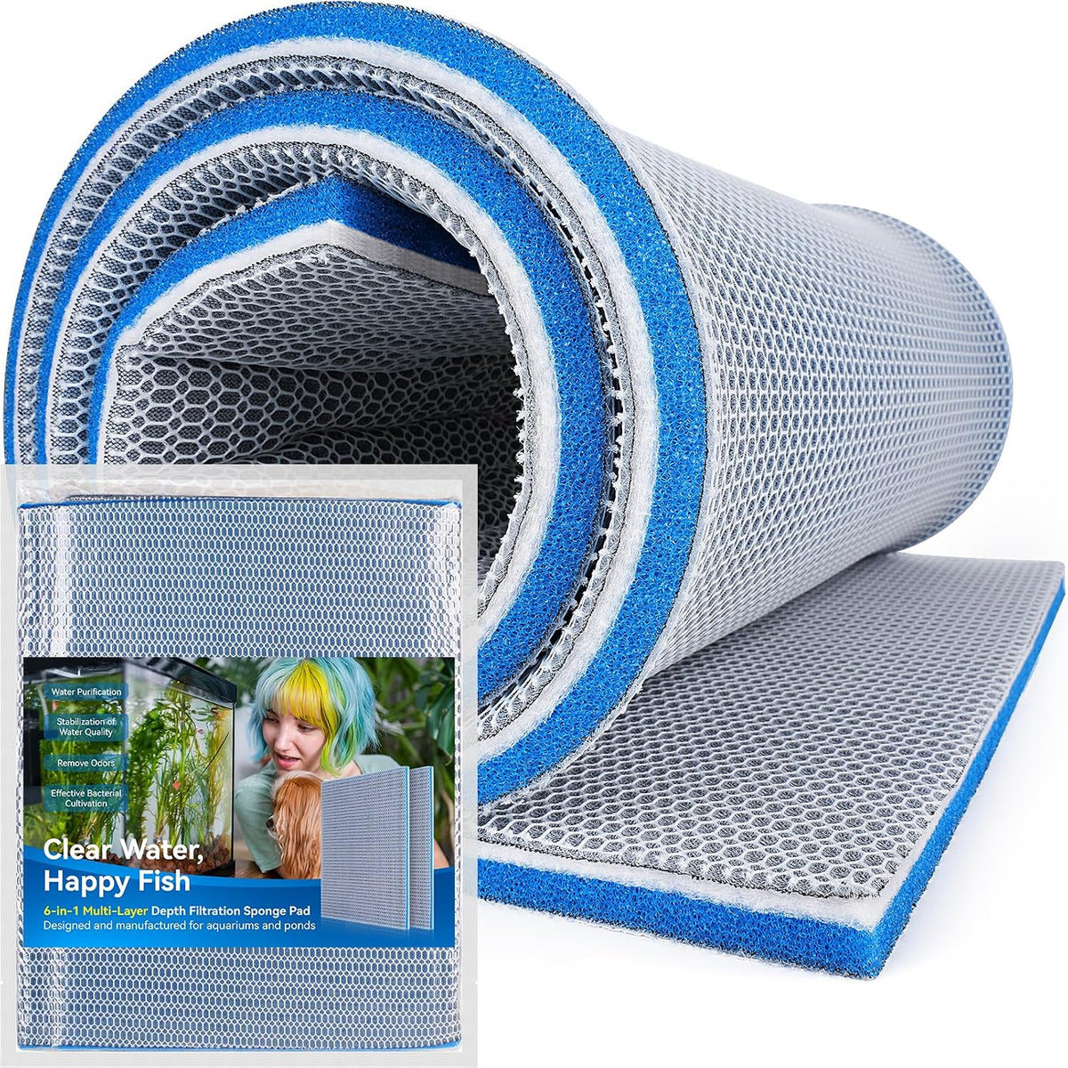 8-Layer Fast-Acting Aquarium Filter Pad - 47.24"x15.75"x0.6" (1 Pack)