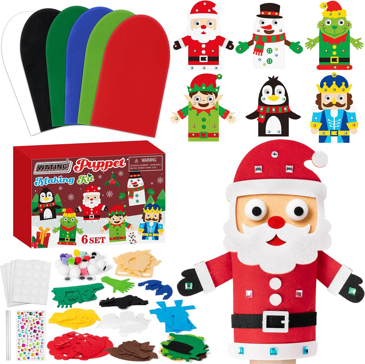 WATINC Hand Puppet Making Kit, Felt Sock Puppet Toys for Kids – Fun for Kids & Family - Christmas B