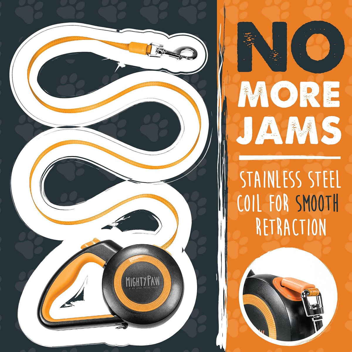 Mighty Paw Retractable Dog Leash, for Large Dogs, Auto-Locking - Original Orange / 50 - 110 lbs - image 3