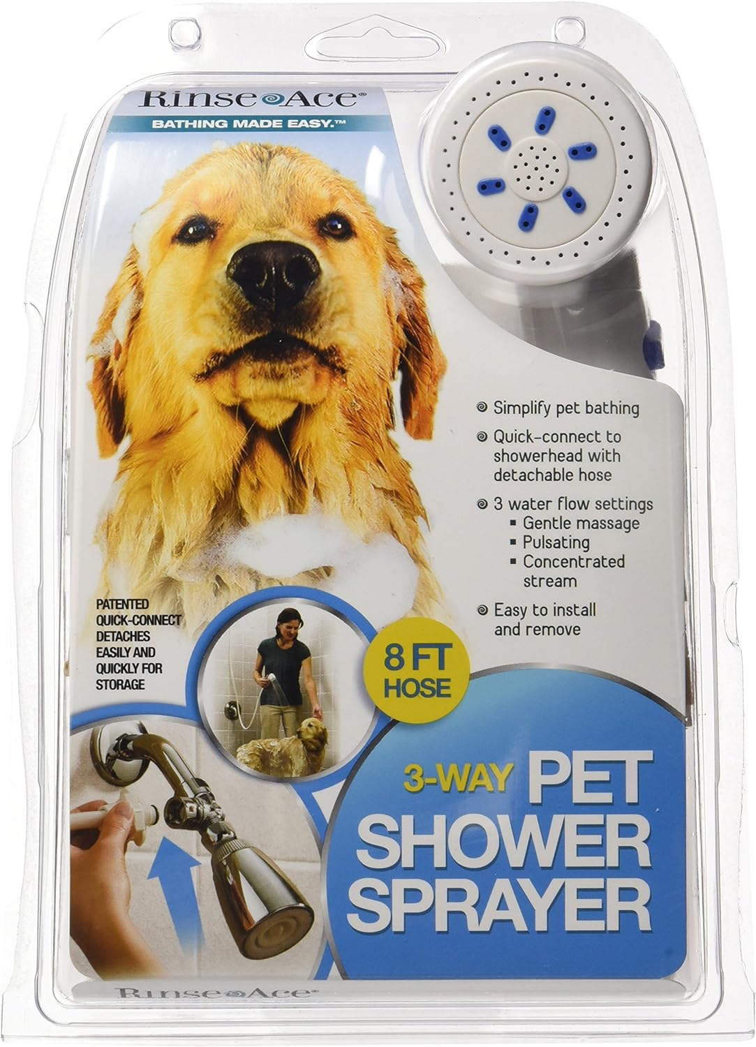 3 Way Pet Shower Sprayer with 8 Foot Hose and Quick Connect