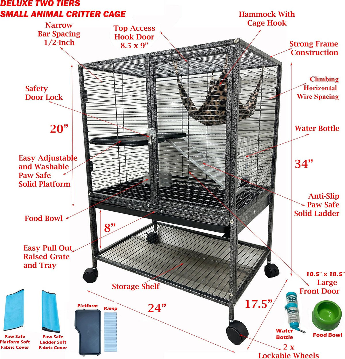 Deluxe Double Unit Two Full Story Small Animal Critter Home Rolling - Black Vein / 2 / 24"L x 17.5"W x 34"H - image 3
