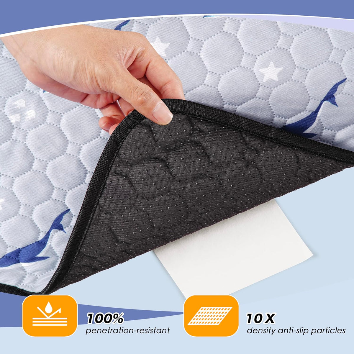 Washable Dog Pee Pads, Non-Slip Waterproof, Feather - Dolphin Pattern / 72"x72"(Pack of 1) - image 3