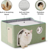 Bedsure Cat House Bed for Indoor Cats with Fluffy Ball and Scratch Pad - Green / Widen - image 4