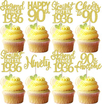 24PCS Black Happy 50th Birthday Cupcake Toppers Fifty Straight Outta - Gold / 90th