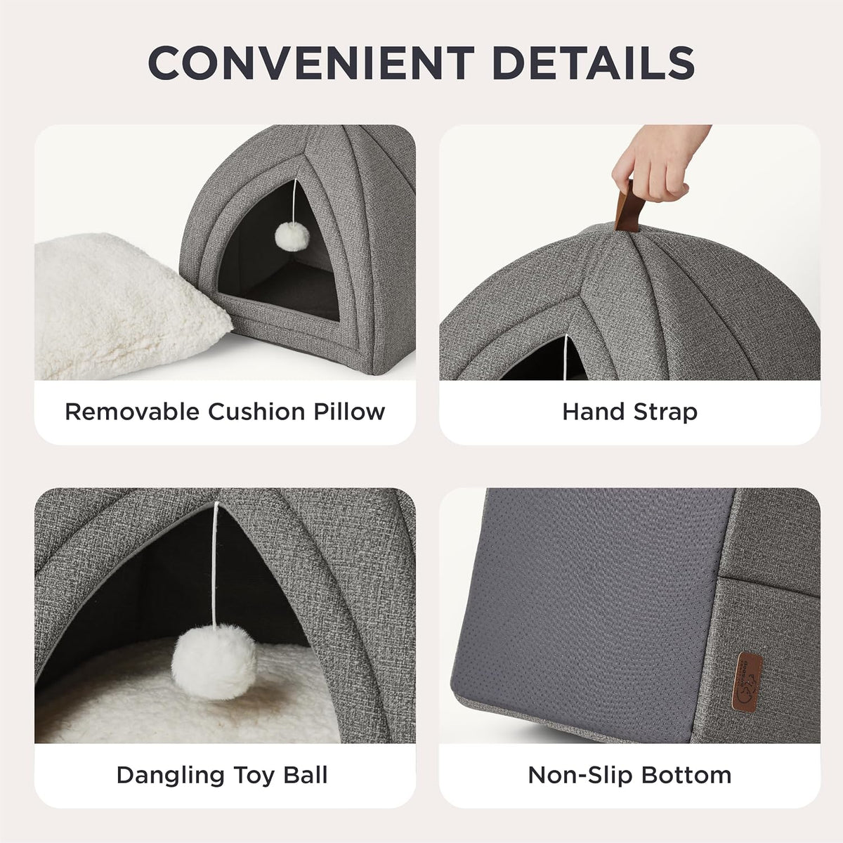 Bedsure 2in1 Cat Beds for Indoor Cats Cave for Kitten with Washable - L(17.3x17.3x17.3) / Grey - image 4