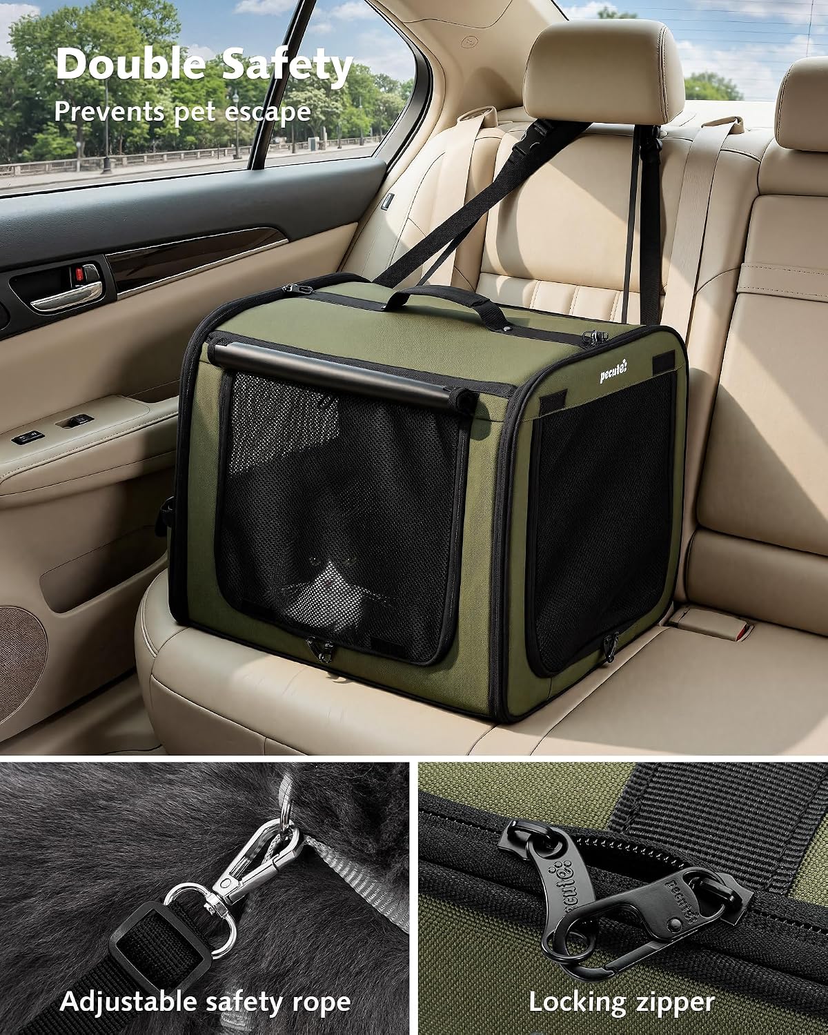 Dog Car Carrier Light Weight 24×17.7×20.5in - Green / 19.7"L x 14.8"W x 16.9"H - image 4