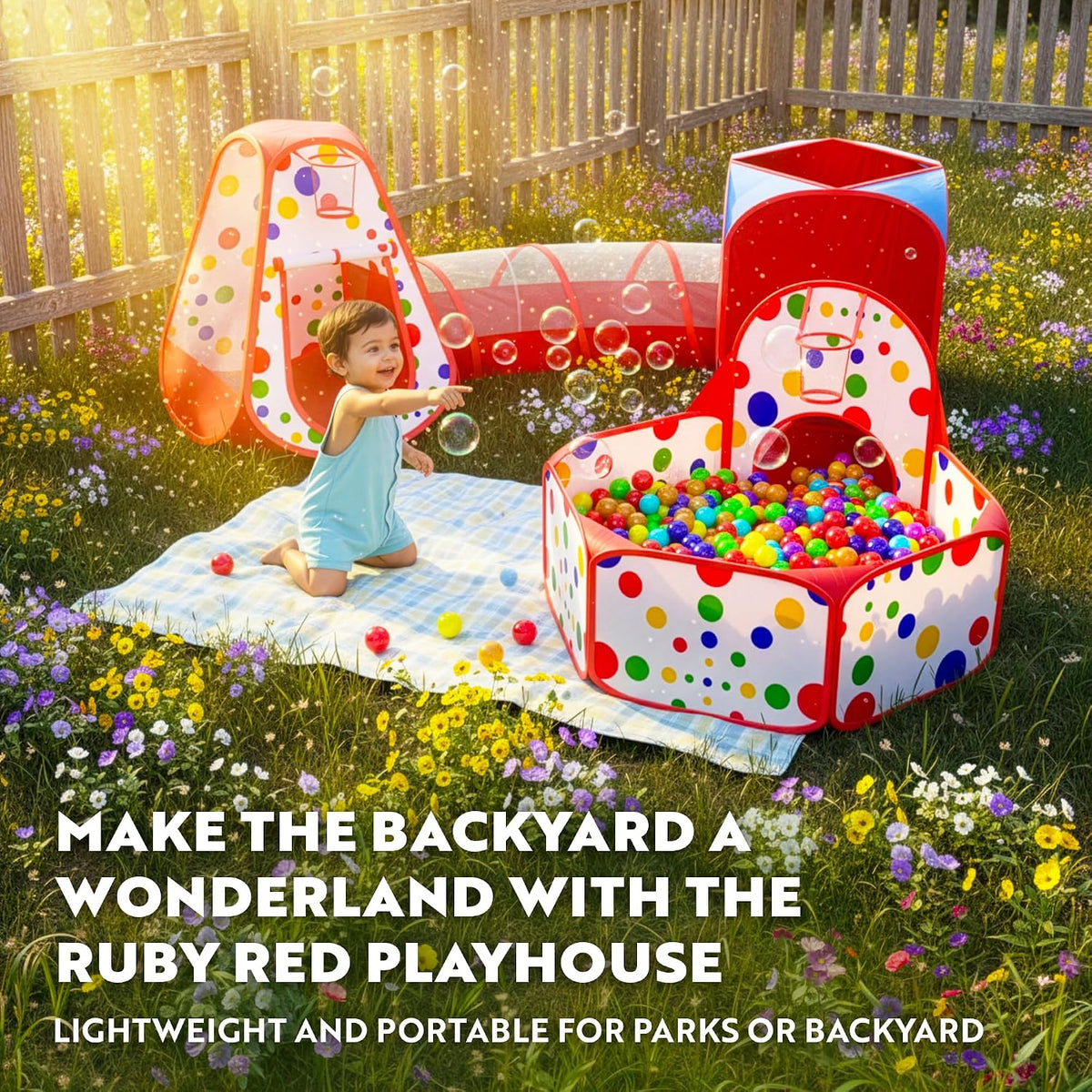Playz 5pc Pop Up Play Tent and Crawl Through Tunnels for Kids w/Carry - Red - image 2