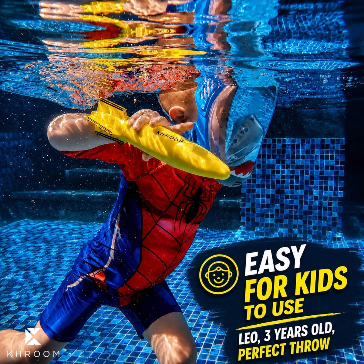 Khroom underwater torpedo pool toy, 10-inch dive glider in bee design - view 3