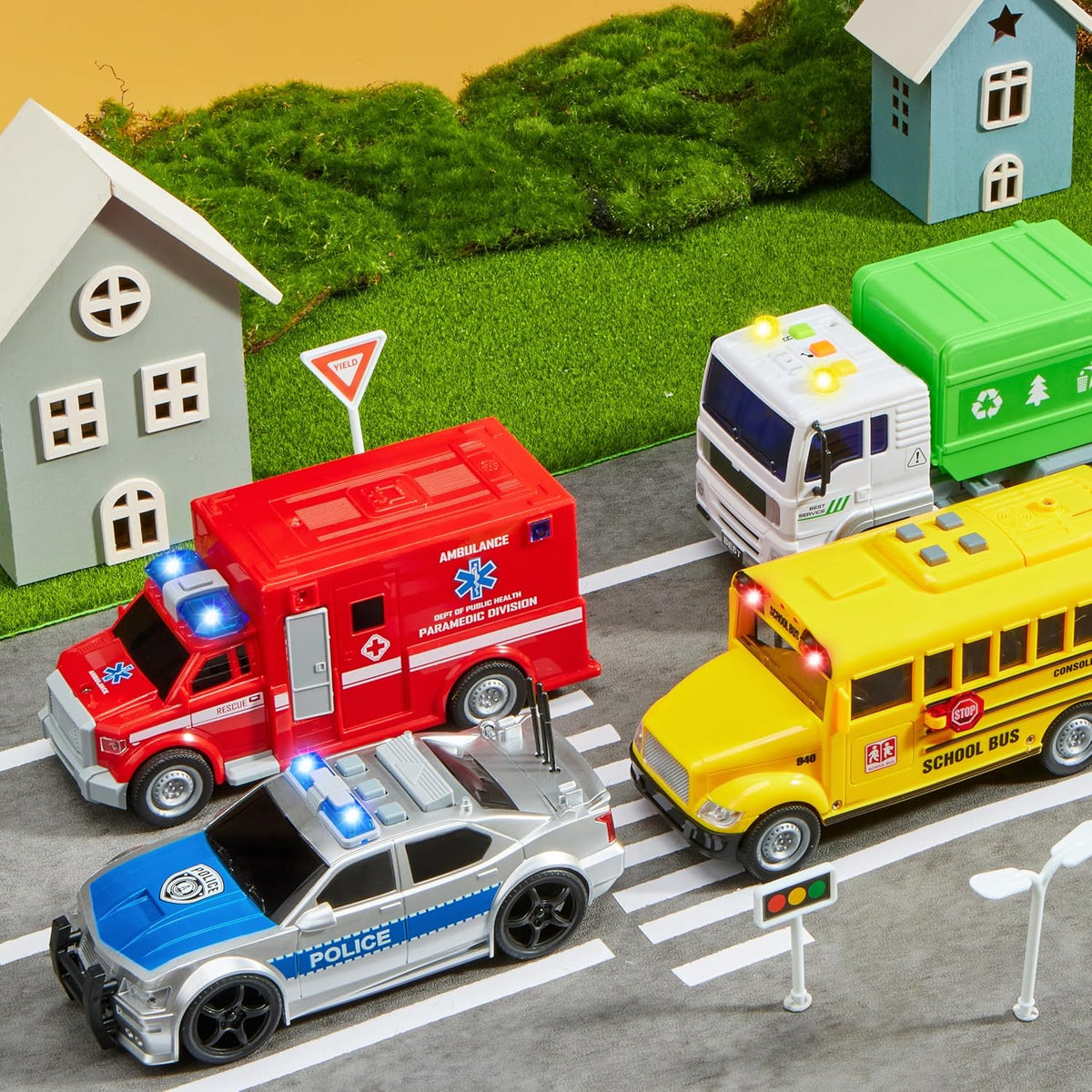 JOYIN 4 Packs Emergency Vehicle Toy Playsets - City Vehicle Toy Set - image 2