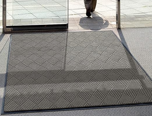WaterHog Diamond | Commercial-Grade Entrance Mat with Rubber Border – Indoor/Outdoor, Quick Drying, Stain Resistant Door Mat (Medium Grey, 4' x 12')