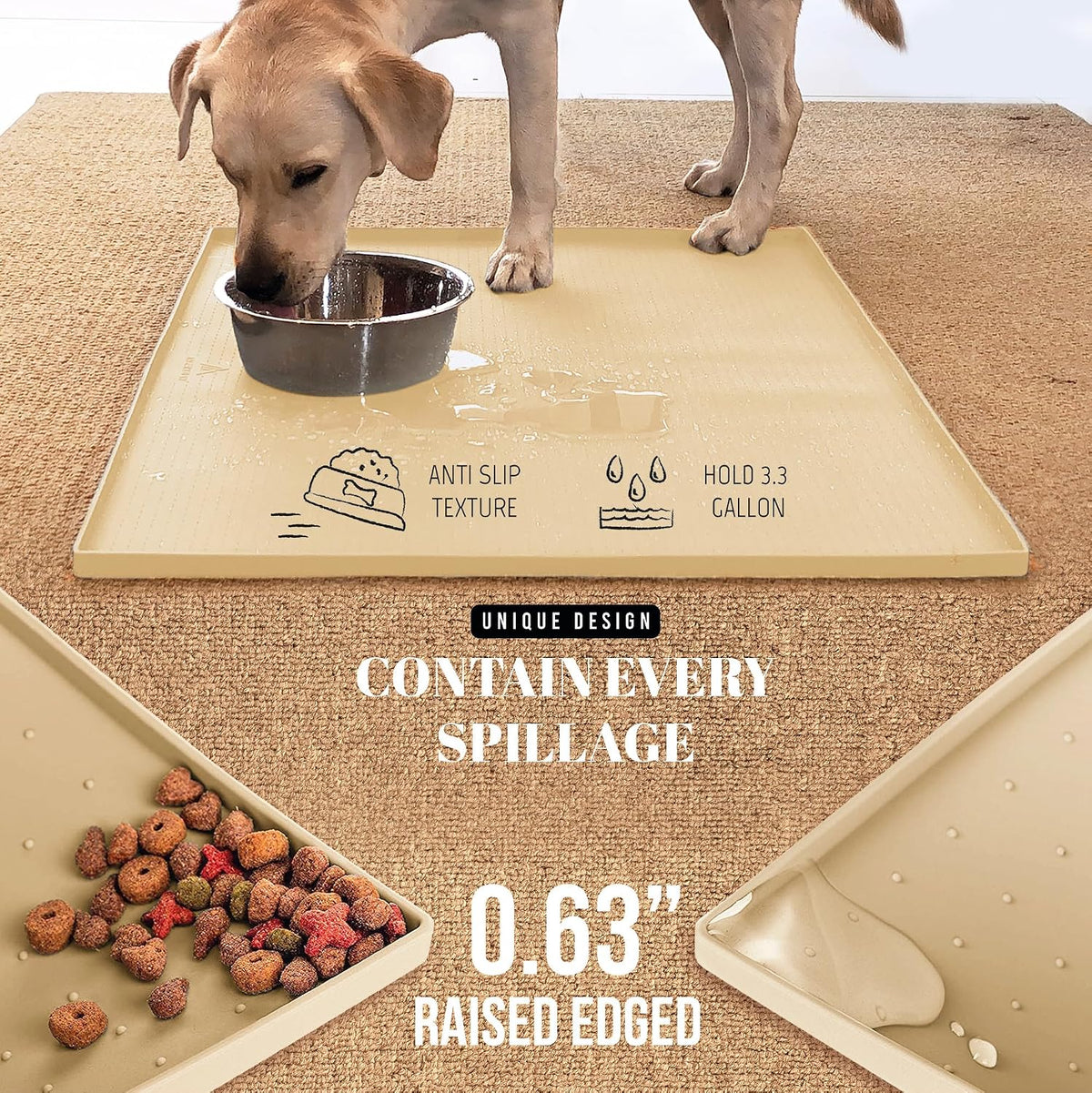 AVERYDAY 32x24 Waterproof Silicone Dog Food Mat - Cream / 32" x 24" - image 3