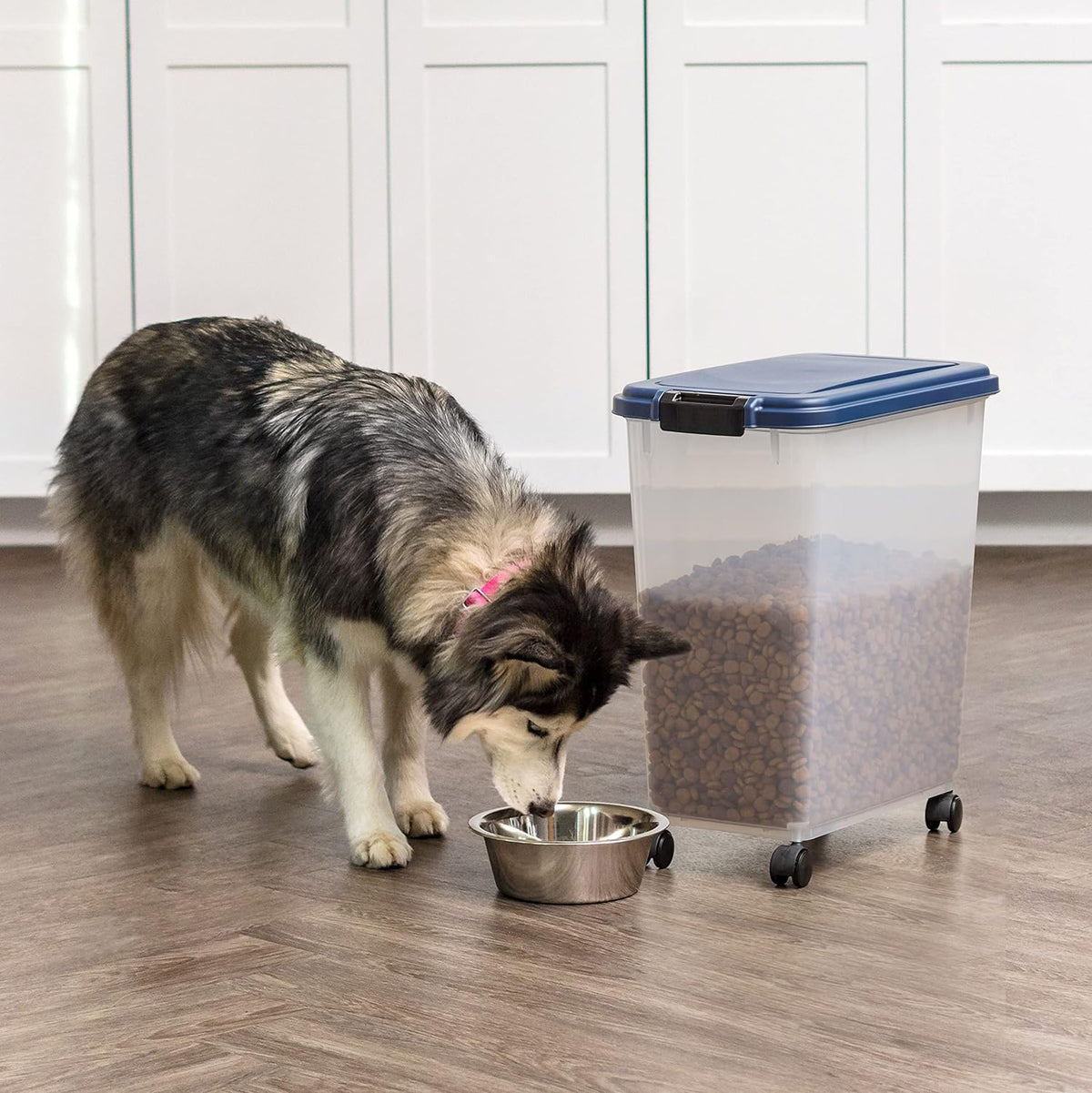 IRIS USA Airtight Pet Food Storage Rolling Container - 40 lbs / Navy - image 2