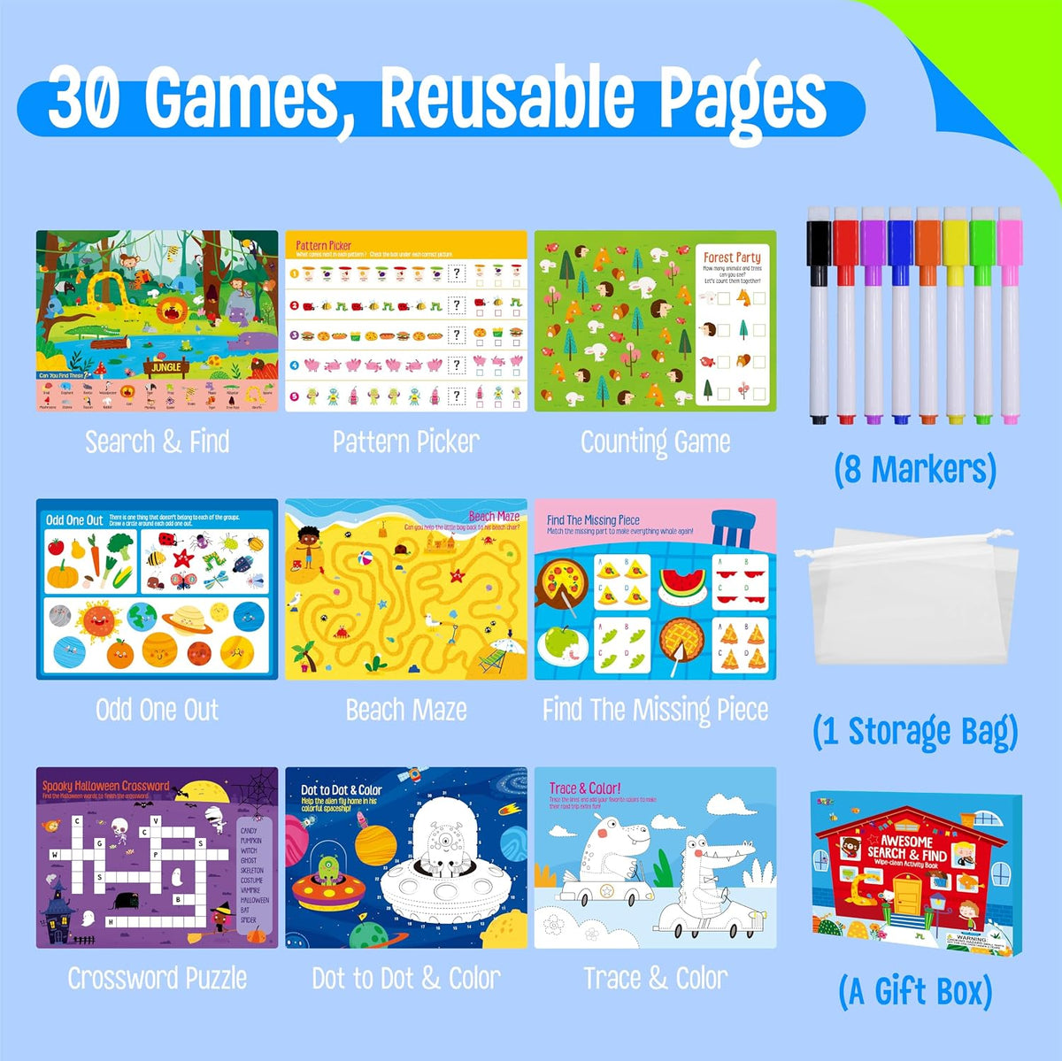 SpriteGru search and find book for kids with dry erase markers and storage bag - view 11