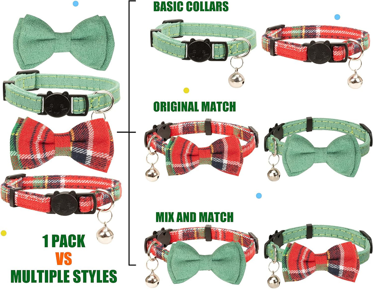 Collar for Cat Pet Breakaway with Bell Bowtie Detachable Bow - Christmas-B - image 2