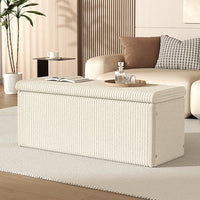 SUN TIME 42" Foldable Velvet Ottoman Bench with Storage，Large Capacity End of Bed Chest, Soft Cushion Seat, Toy & Blanket Organizer, Footrest for Bedroom, Living Room, Entryway, Apartment
