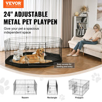 Dog Playpen, 8 Panels Foldable Metal Dog Exercise Pen With Bottom Pad, 24' H Pet Fence Puppy Crate Kennel With Ground St