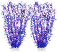 JIHAQUA Aquarium Decor Plastic Plants Extra Large 21 Inches Artificial Fish Tank Plants Tall Fish Tank Decorations (Purple 2pcs)