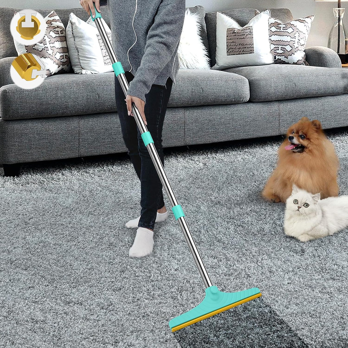 Carpet Rake for Pet Hair Removal, Reusable Carpet Scraper Broom – Essentials for Dogs - Blue