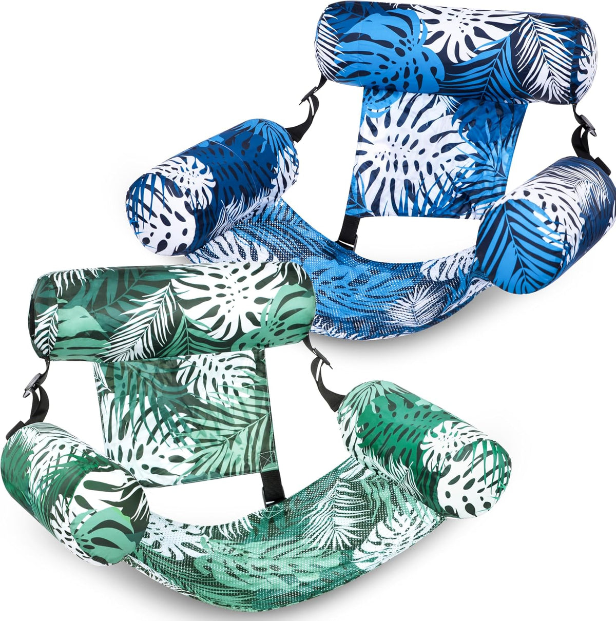 SLOOSH Inflatable Pool Floats Adult - Green,Blue-Tropical Leaves