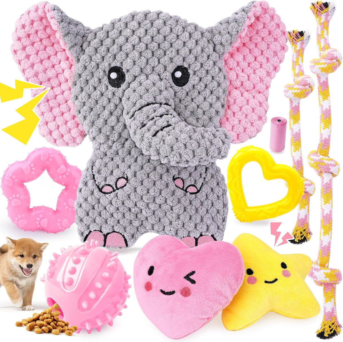 XIUGOAL Pink Puppy Toys - 9 Pack Puppy Chew Toys for Teething, Enrichment Dog Toys for Small Dogs