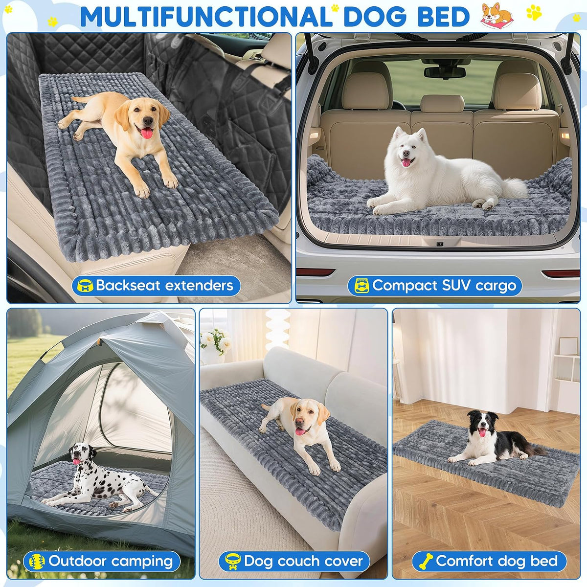 Dog Car Bed, Non-Slip Backseat Dog Bed Mat 50" L×24.6" W – Essentials for Dogs - Grey / Medium (50"L×24.6"W) - image 4