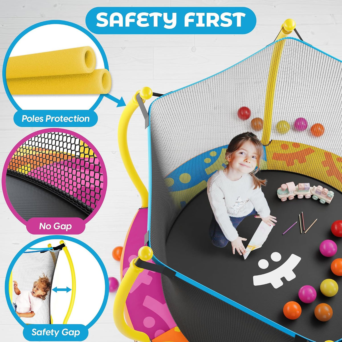 Happin 55’’ Trampoline for kids Safety Enclosure - Multicolor / Classic - image 2