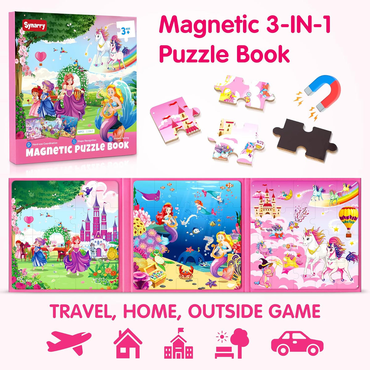 SYNARRY Unicorn Mermaid Princess Magnetic Puzzles for Child 3-5 - Princess Mermaid Unicorn - image 2
