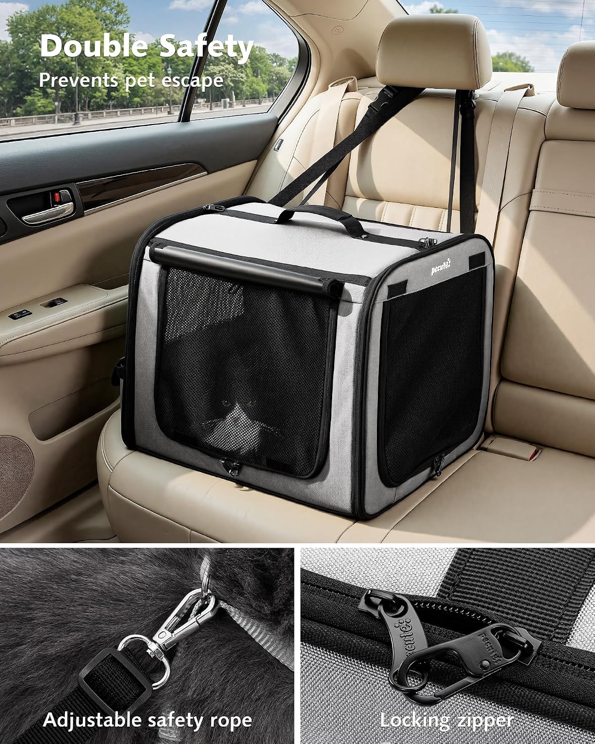 Dog Car Carrier Light Weight 24×17.7×20.5in - Gray / 19.7"L x 14.8"W x 16.9"H - image 4