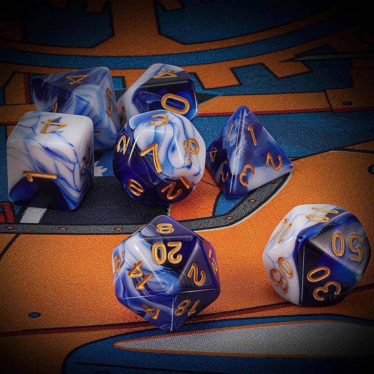 QMAY DND Dice Set - 7Pcs Blue Mix White Polyhedral Dice with Black Dice Bag – Fun for Kids & Family - Blue and White - image 4
