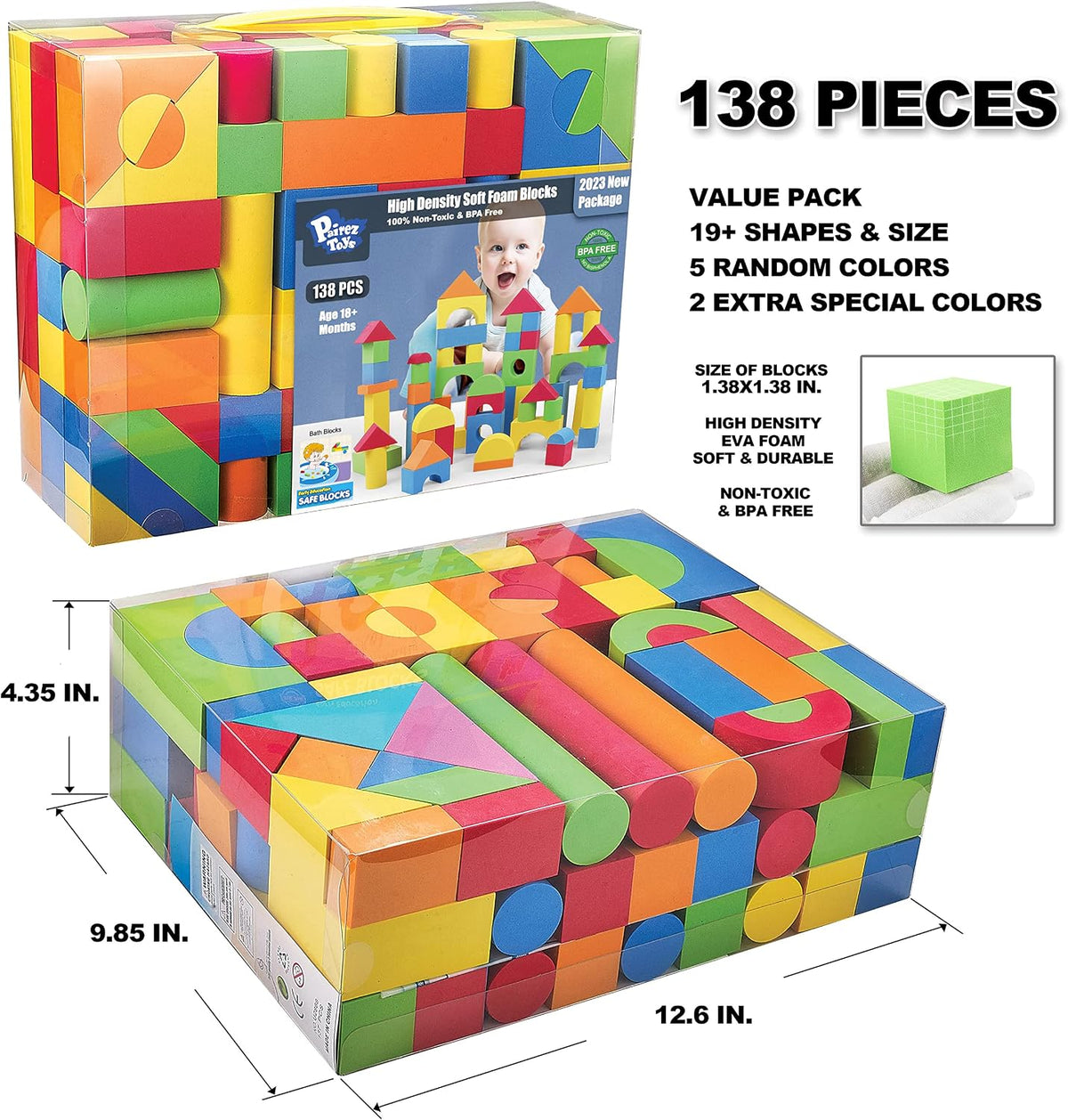 Foam Blocks for Toddlers, 138 Pieces EVA Soft Stacking Building Blocks Toy – Fun for Kids & Family - image 2