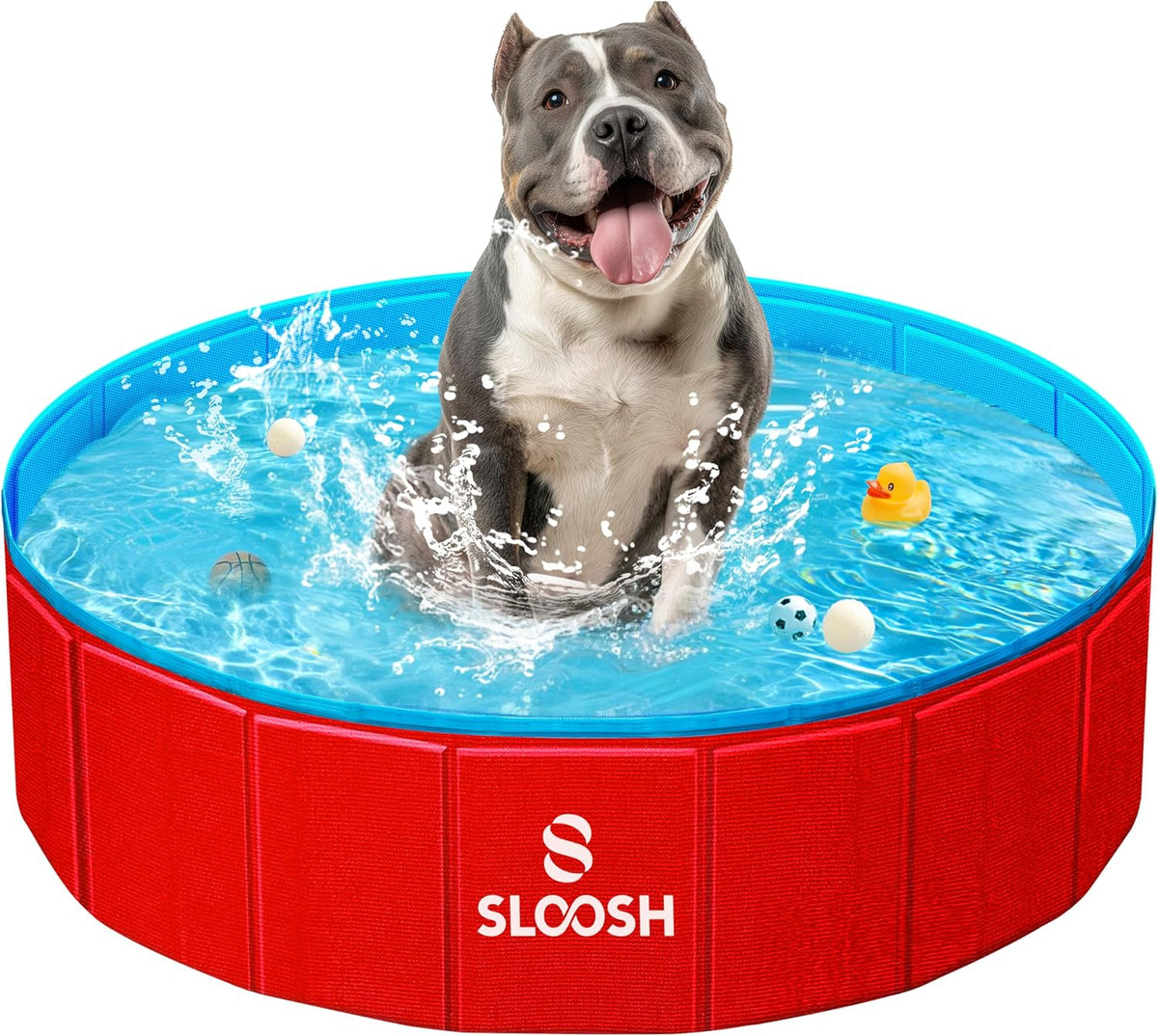SLOOSH Foldable Dog Kiddie Pool - Red / 32" x 8"