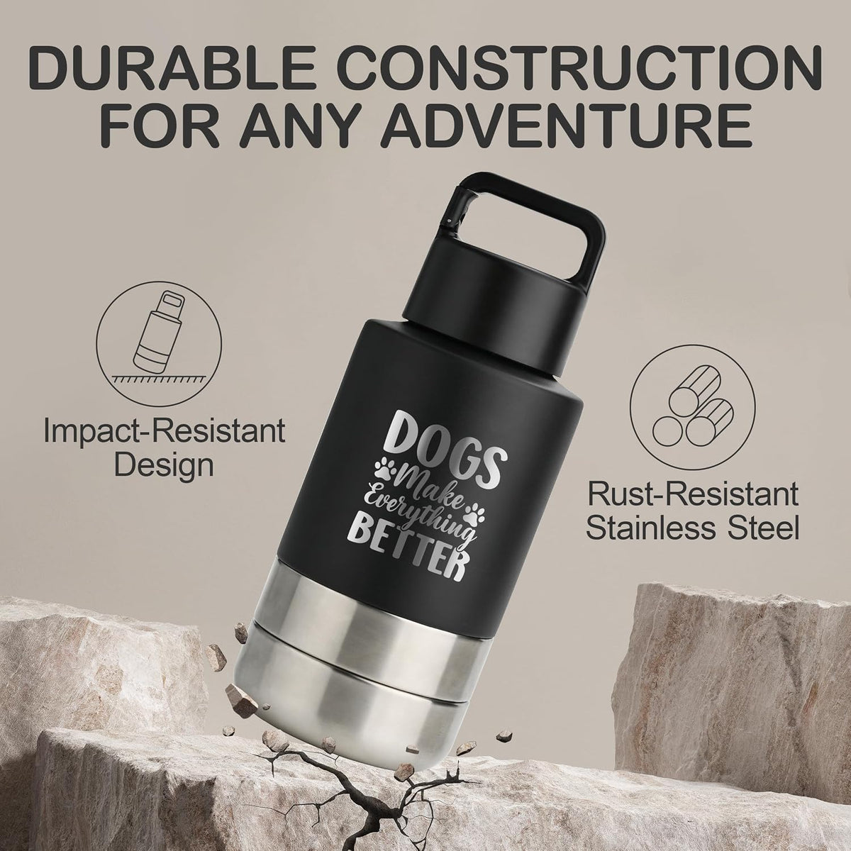 KEWIXY Insulated Dog Travel Water Bottle with Detachable Bowls - Black:Dogs Better / 32 Oz - image 3