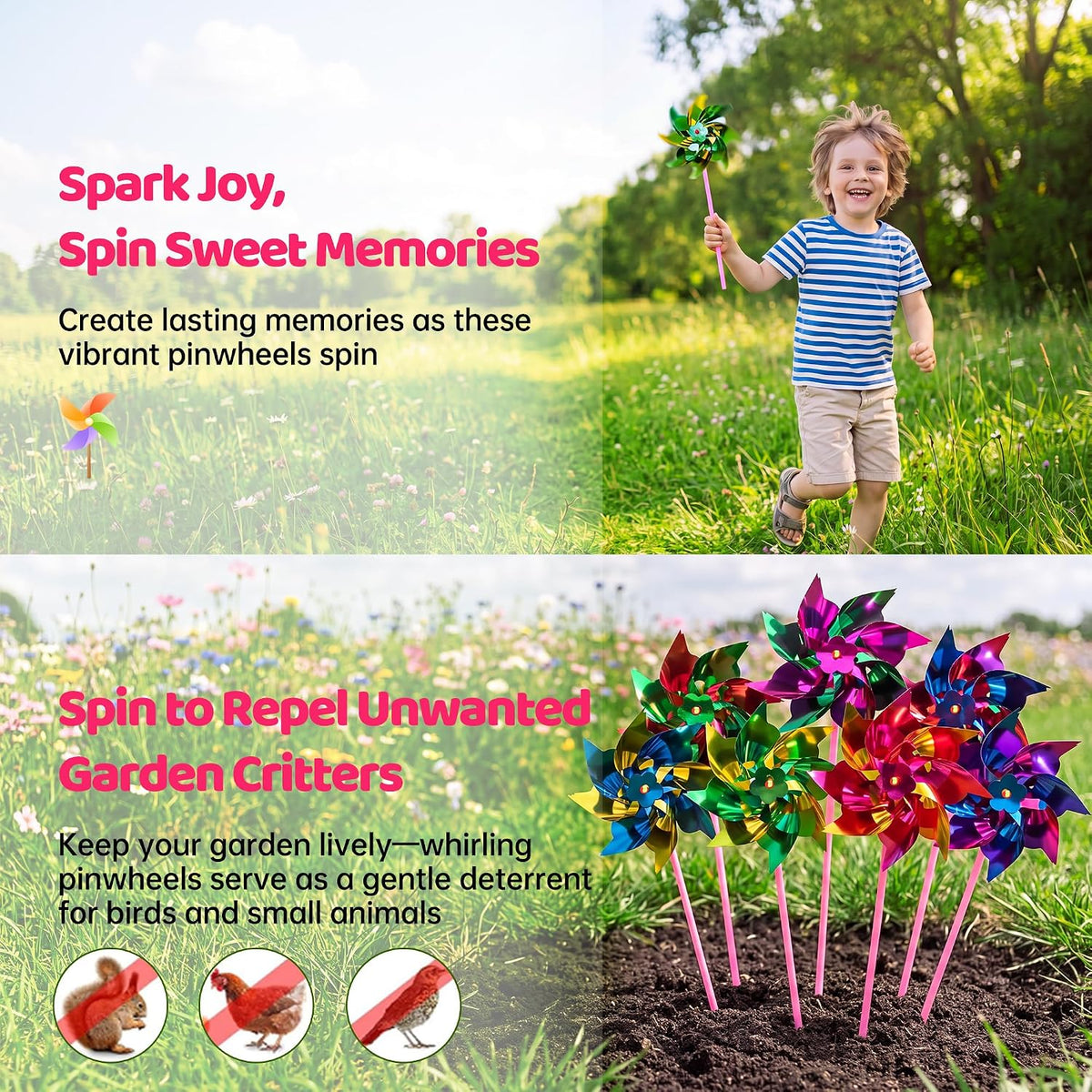 Elcoho 100 Pieces Plastic Rainbow Windmill Party Pinwheels DIY - 200 - image 4