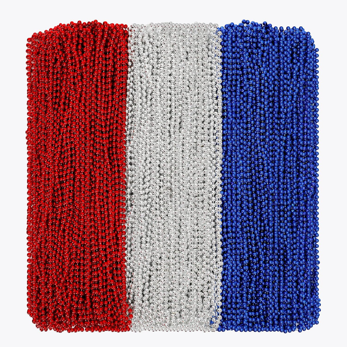 Huskein Bead Necklace, 33" Colorful Mardi Gras Beads Necklaces - Red White Blue / 12