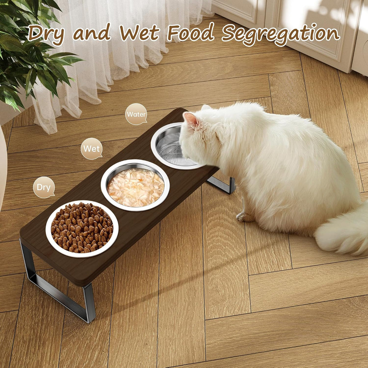 Elevated Cat Bowls with 3 Stainless Steel Bowls - Walnut 1 PACK - image 2