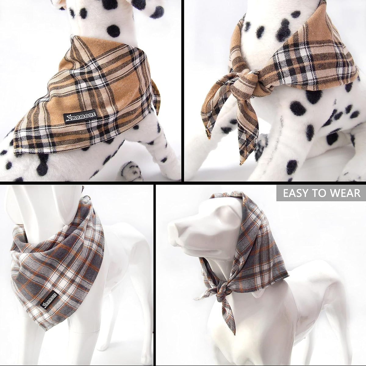 Soft Washable Plaid Bandanas for Dogs and Cats - Light Khaki / Small - image 4